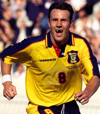 Craig Burley of Scotland reacts after scoring his team's first goal against Norway during their World Cup Group A soccer match at Parc Lescure stadium in Bordeaux Tuesday, June 16, 1998. Others teams in Group A are Brazil and Morocco. (AP Photo/Ricardo Mazalan)